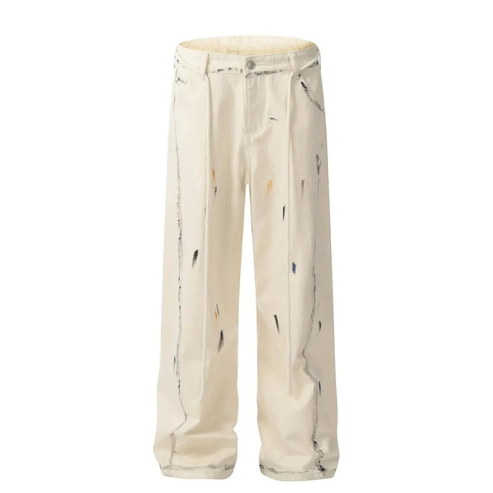 Hand-painted Splash-ink Painted Straight Pants Design Sense Niche Punk High Street Trendy Men's Loose Casual Wide-leg Pants