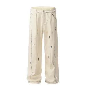 Hand-painted Splash-ink Painted Straight Pants Design Sense Niche Punk High Street Trendy Men's Loose Casual Wide-leg Pants