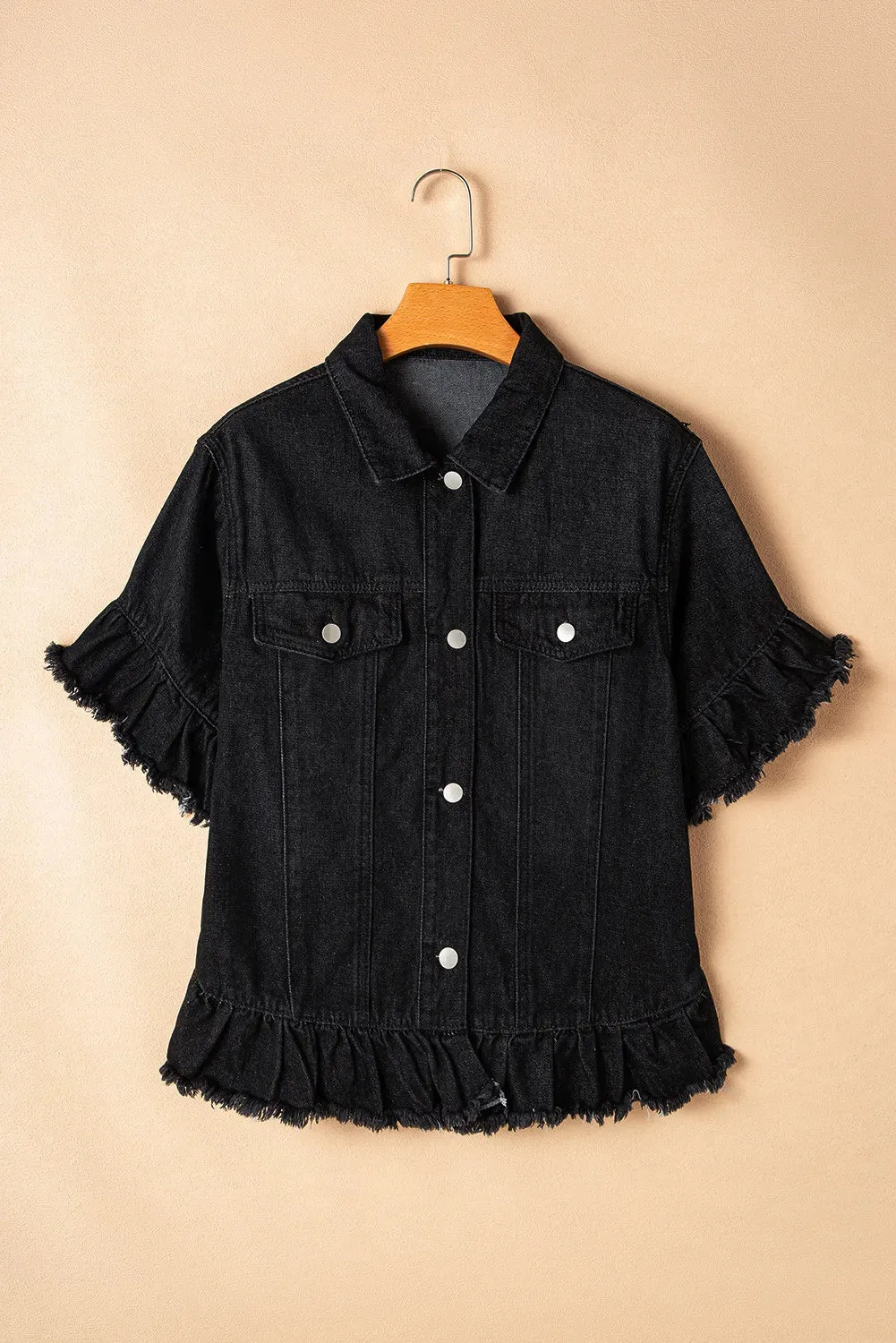 Hazel Blues® |  Raw Hem Button Up Denim Top