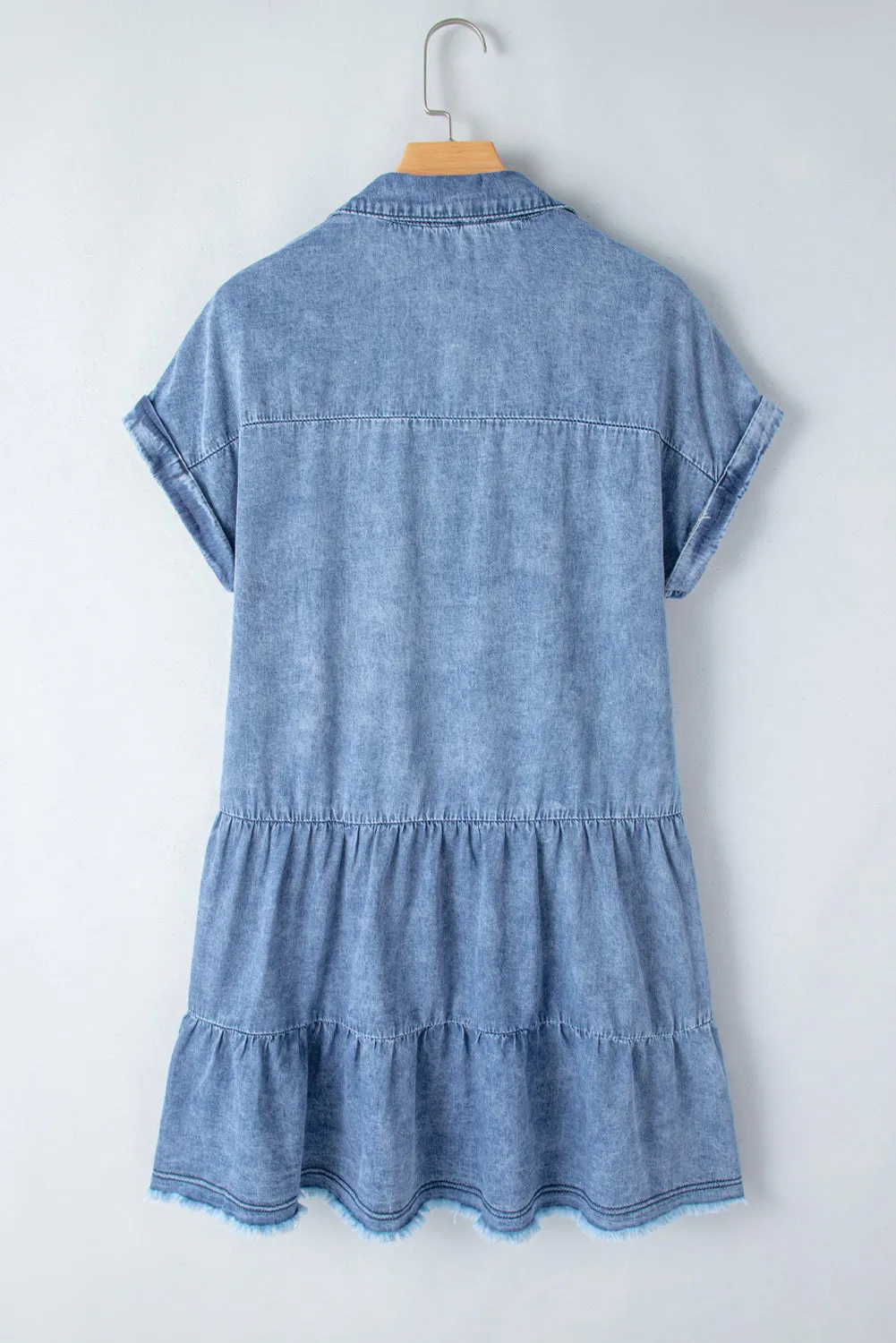 Hazel Blues® |  Raw Hem Collared Neck Short Sleeve Denim Dress