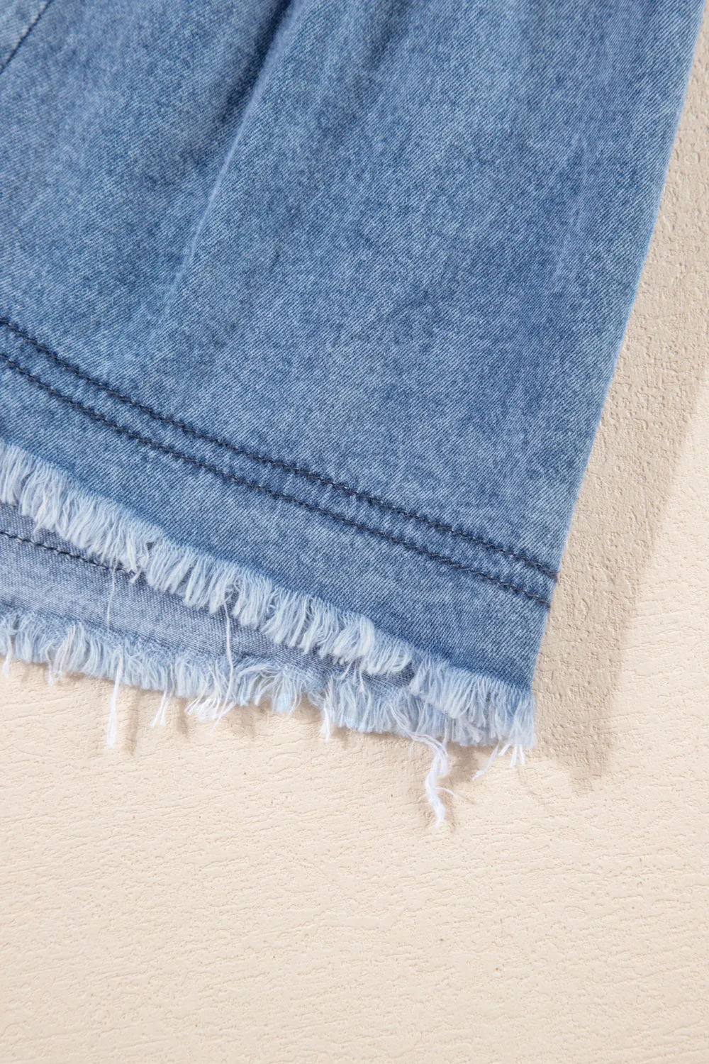 Hazel Blues® |  Raw Hem Collared Neck Short Sleeve Denim Dress