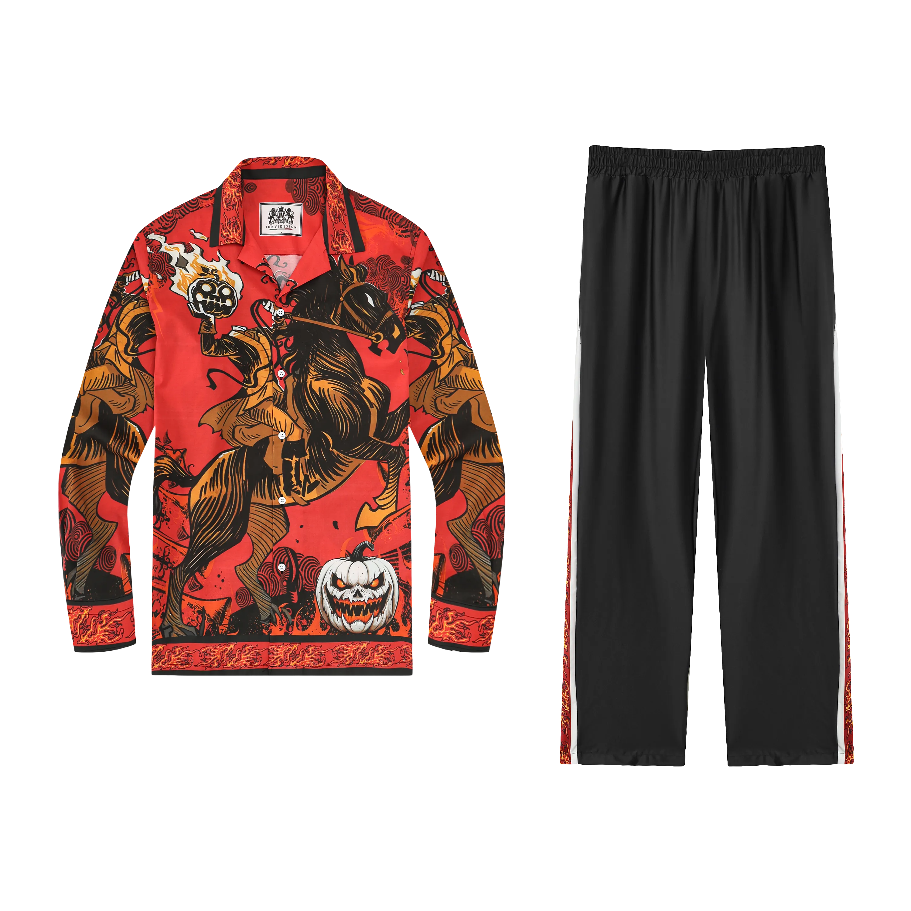 Headless Horseman Print Halloween Casual Trousers With Elastic Waistband