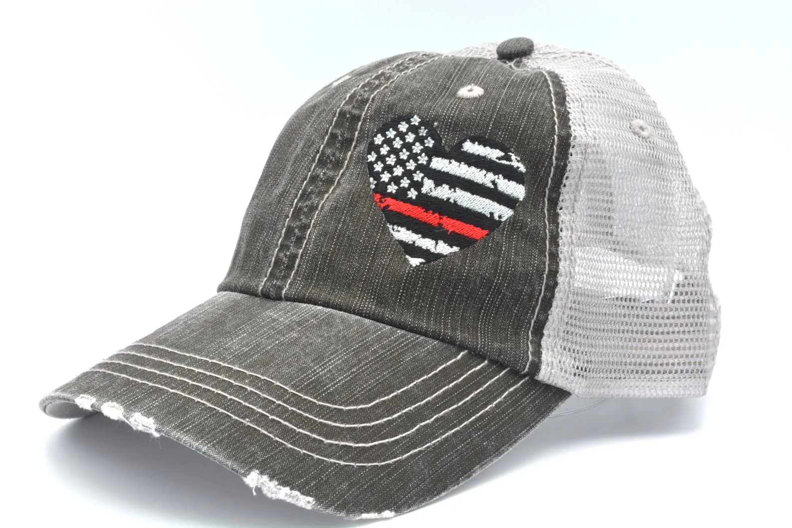 Heart Thin Line US Flag Trucker Hat