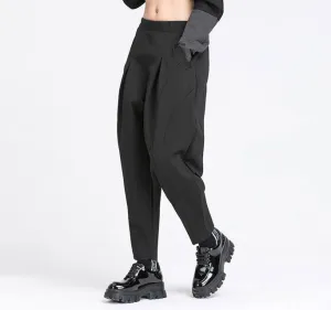 High Elastic Waist Black Harem Trousers