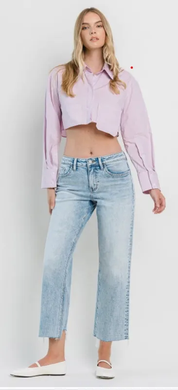 HIGH RISE RAW HEM CROP DAD JEANS