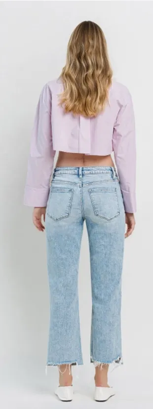 HIGH RISE RAW HEM CROP DAD JEANS