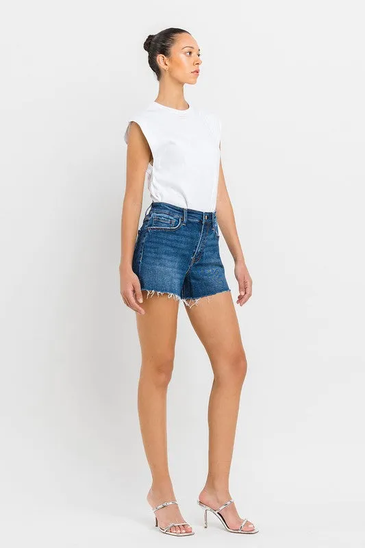 High Rise Slit Raw Hem A-Line Shorts, Vervet by Flying Monkey