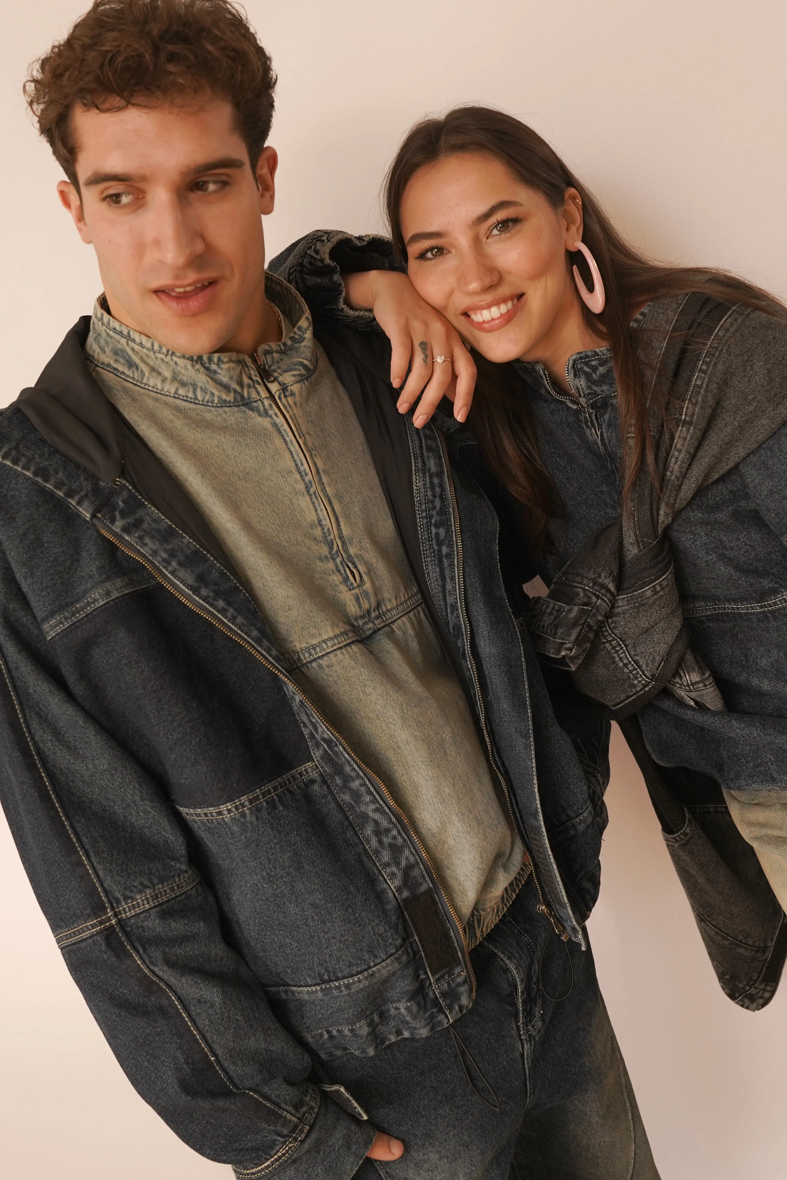 Hooded Trucker Jacket in Navy Blue
