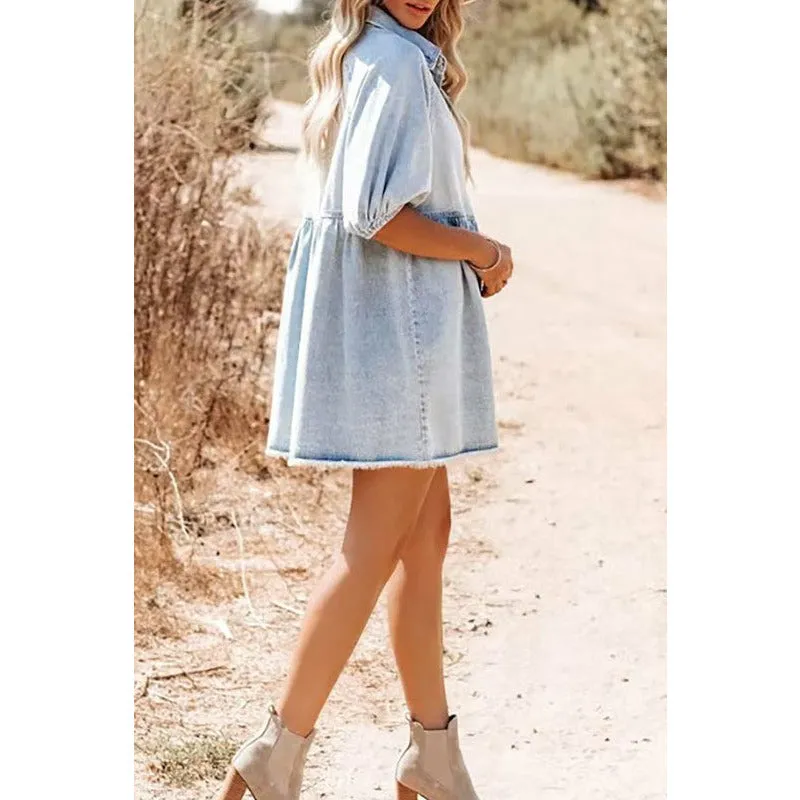 Hopelessly Yours Button Down Denim Dress - Light Denim