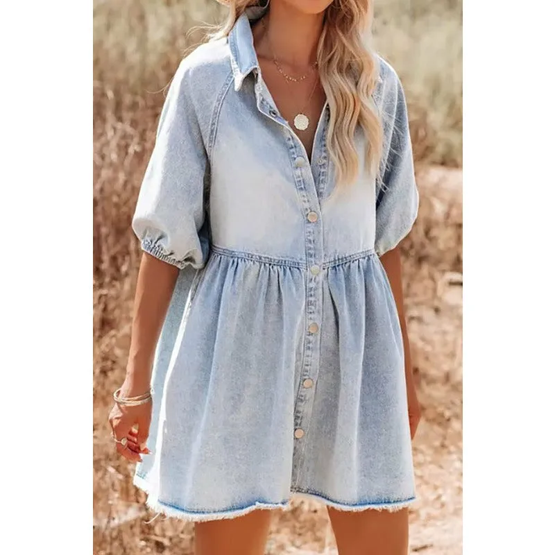 Hopelessly Yours Button Down Denim Dress - Light Denim