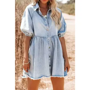 Hopelessly Yours Button Down Denim Dress - Light Denim