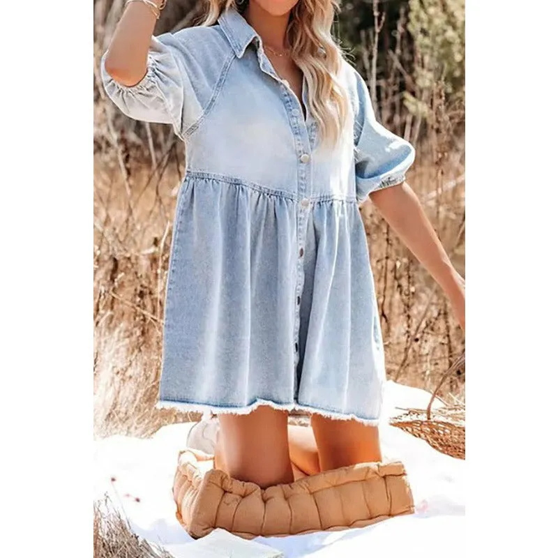 Hopelessly Yours Button Down Denim Dress - Light Denim