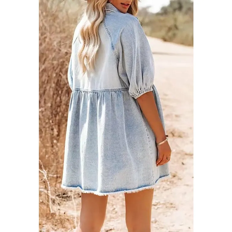 Hopelessly Yours Button Down Denim Dress - Light Denim