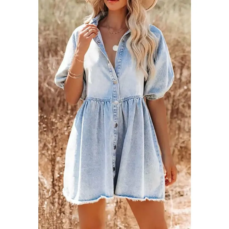 Hopelessly Yours Button Down Denim Dress - Light Denim