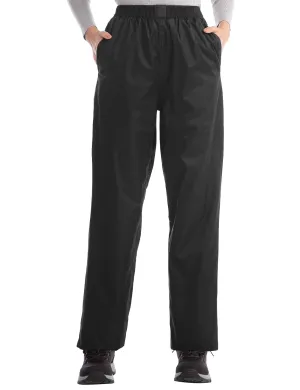 iCreek Women's Rain Pants Waterproof Hiking Pants Windproof Lightweight Over Pants Work Rain Outdoor for Golf, Fishing(Black With Zipper Pockets)