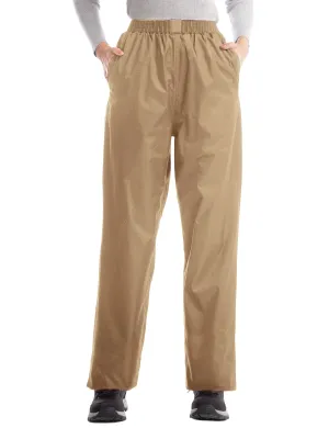 iCreek Women's Rain Pants Waterproof Hiking Pants Windproof Lightweight Over Pants Work Rain Outdoor for Golf, Fishing(Khaki With Pocket)