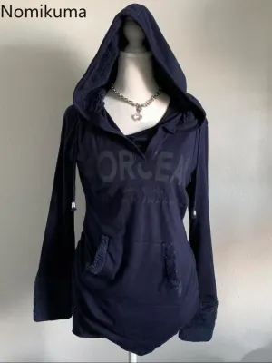 JazzHer 2025 Women's Clothing Vintage Hoodies Lamb Fleece Patchwork Hooded Sweatshirt for Women Casual Korean Fashion Y2k Hoodie Tops