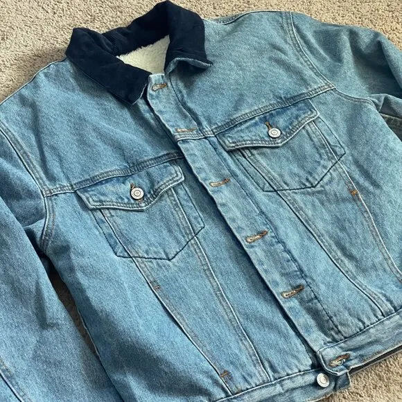 John Galt Brandy Melville Sherpa Lined Denim Trucker Jacket Western Rancher XL