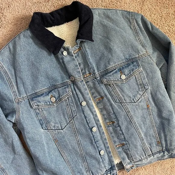John Galt Brandy Melville Sherpa Lined Denim Trucker Jacket Western Rancher XL