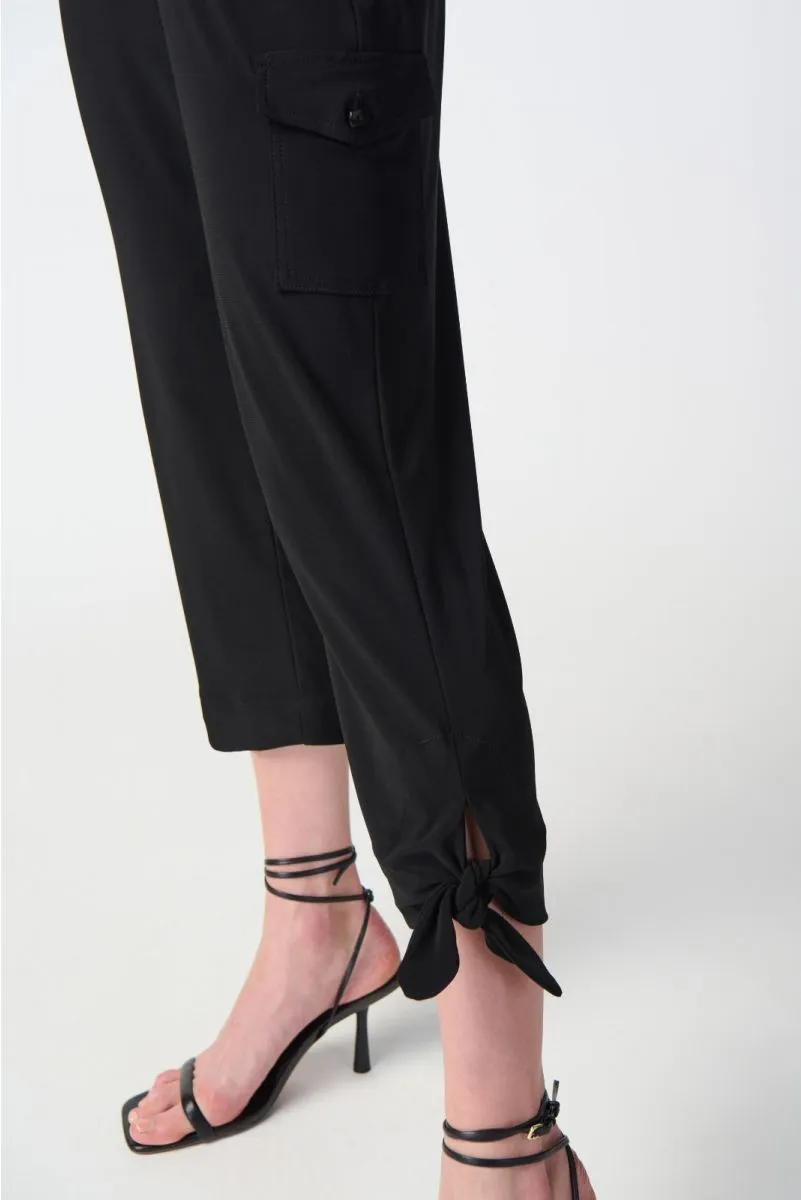Joseph Ribkoff Black Pull On Tie Hem Cropped Cargo Pants 241111