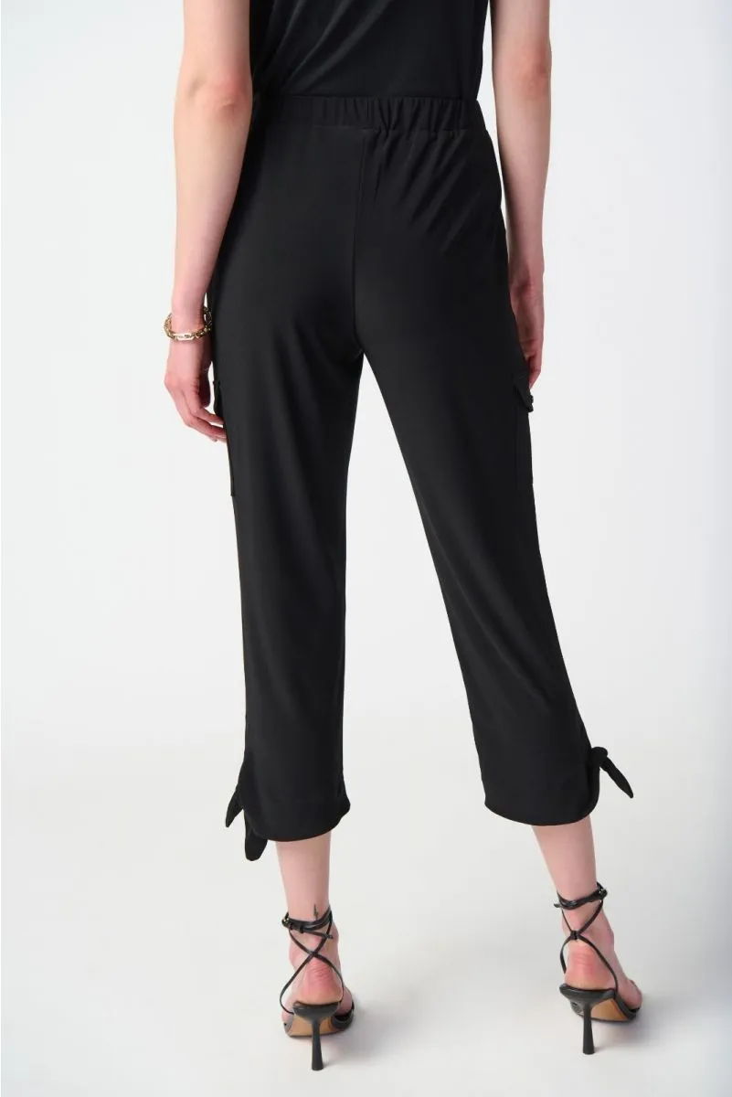 Joseph Ribkoff Black Pull On Tie Hem Cropped Cargo Pants 241111