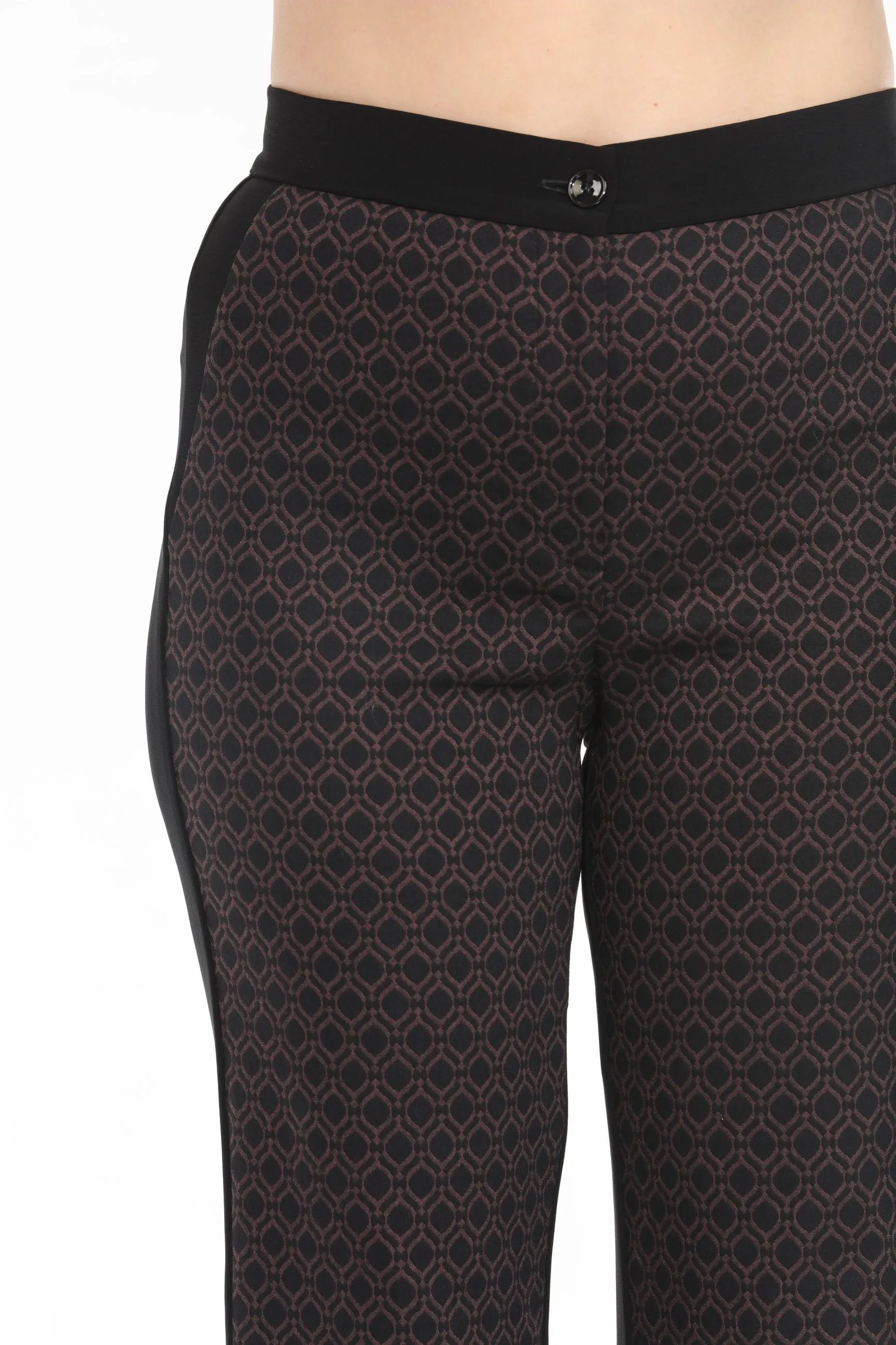 Joseph Ribkoff Black/Brown Geometric Jacquard Trouser Pants 244149