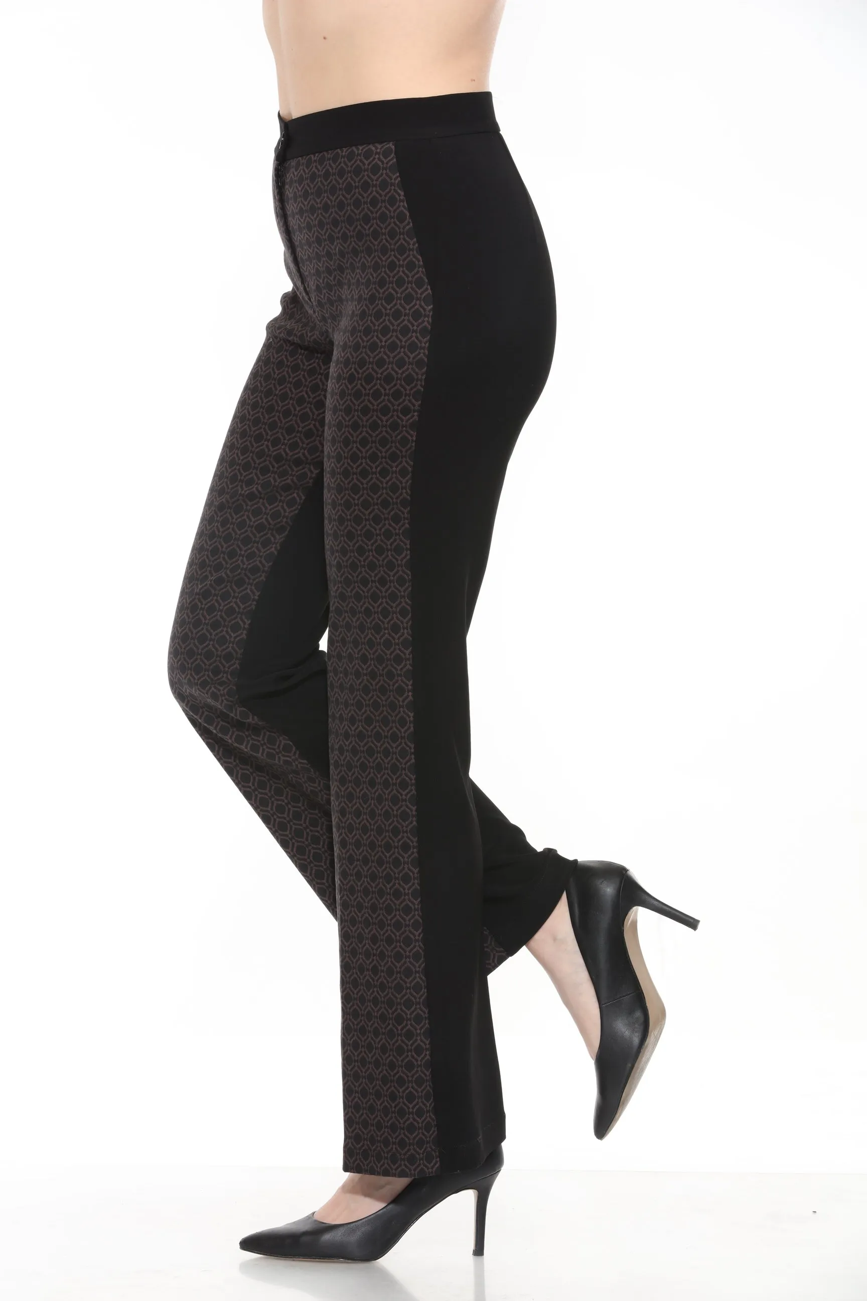 Joseph Ribkoff Black/Brown Geometric Jacquard Trouser Pants 244149
