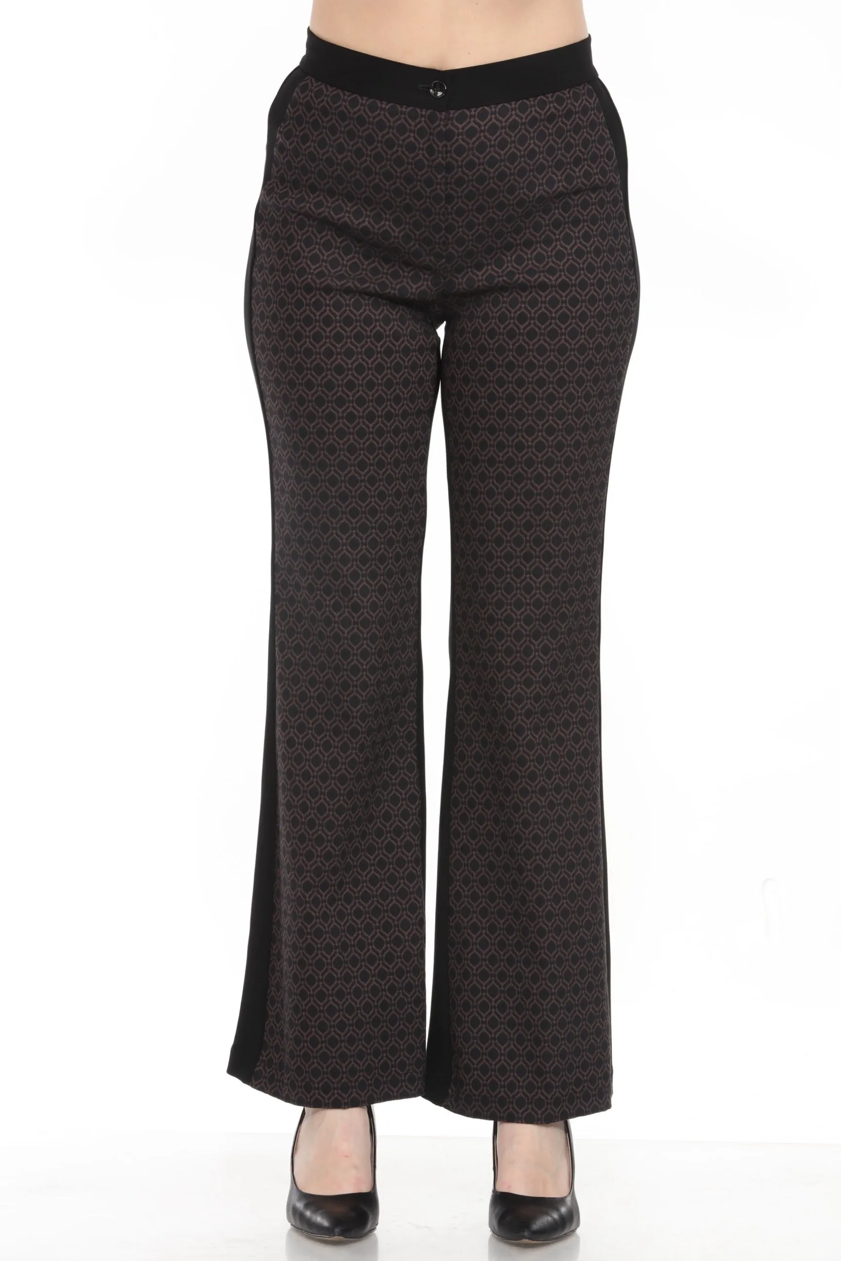 Joseph Ribkoff Black/Brown Geometric Jacquard Trouser Pants 244149