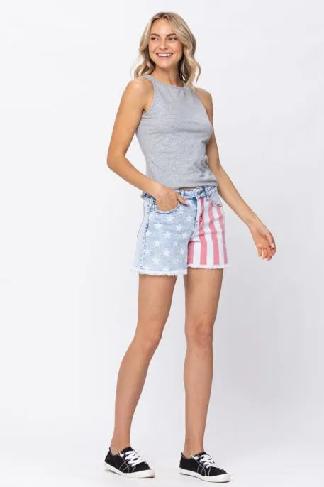 Judy Blue Mid Rise USA Print Shorts