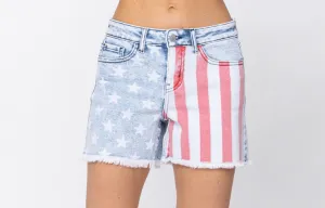 Judy Blue Mid Rise USA Print Shorts