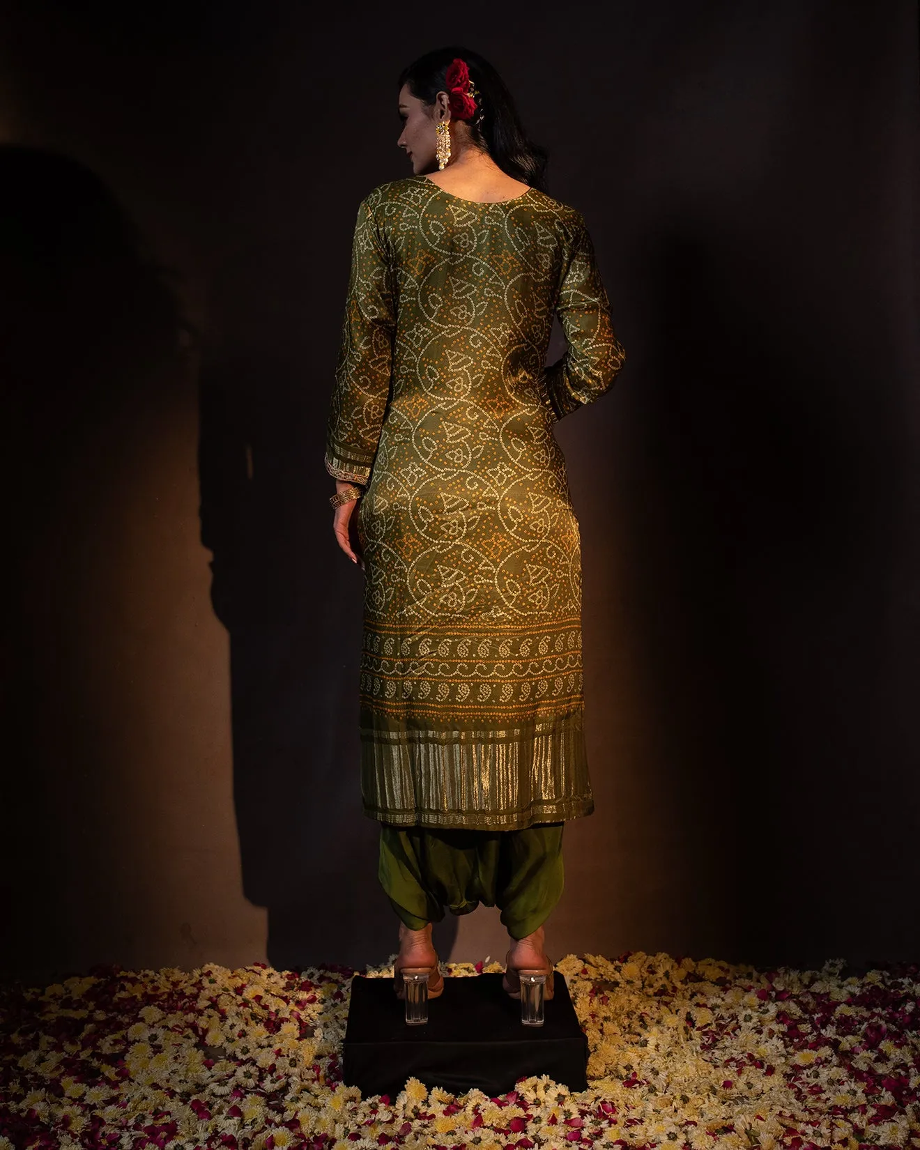 Jungle Green Bandhej Printed Salwar Suit Set