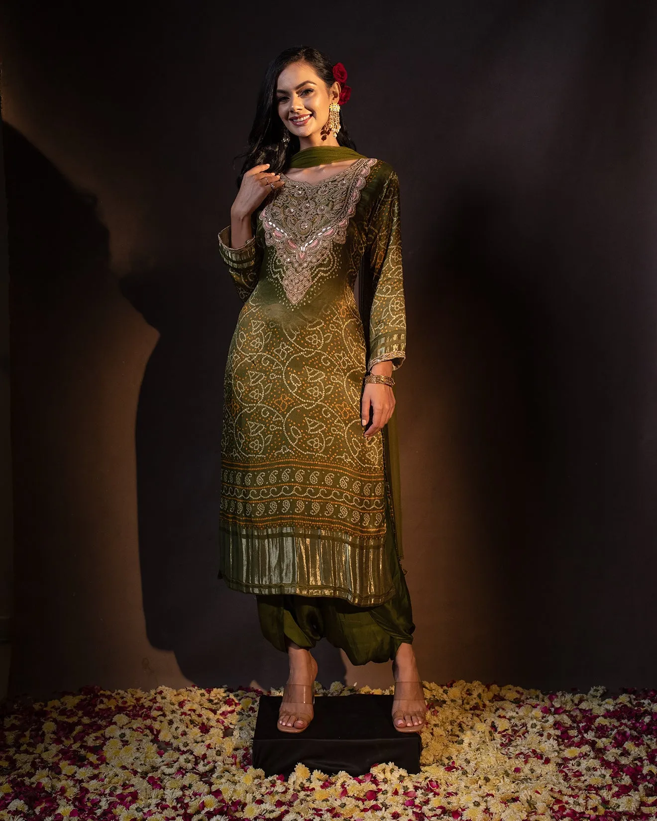 Jungle Green Bandhej Printed Salwar Suit Set