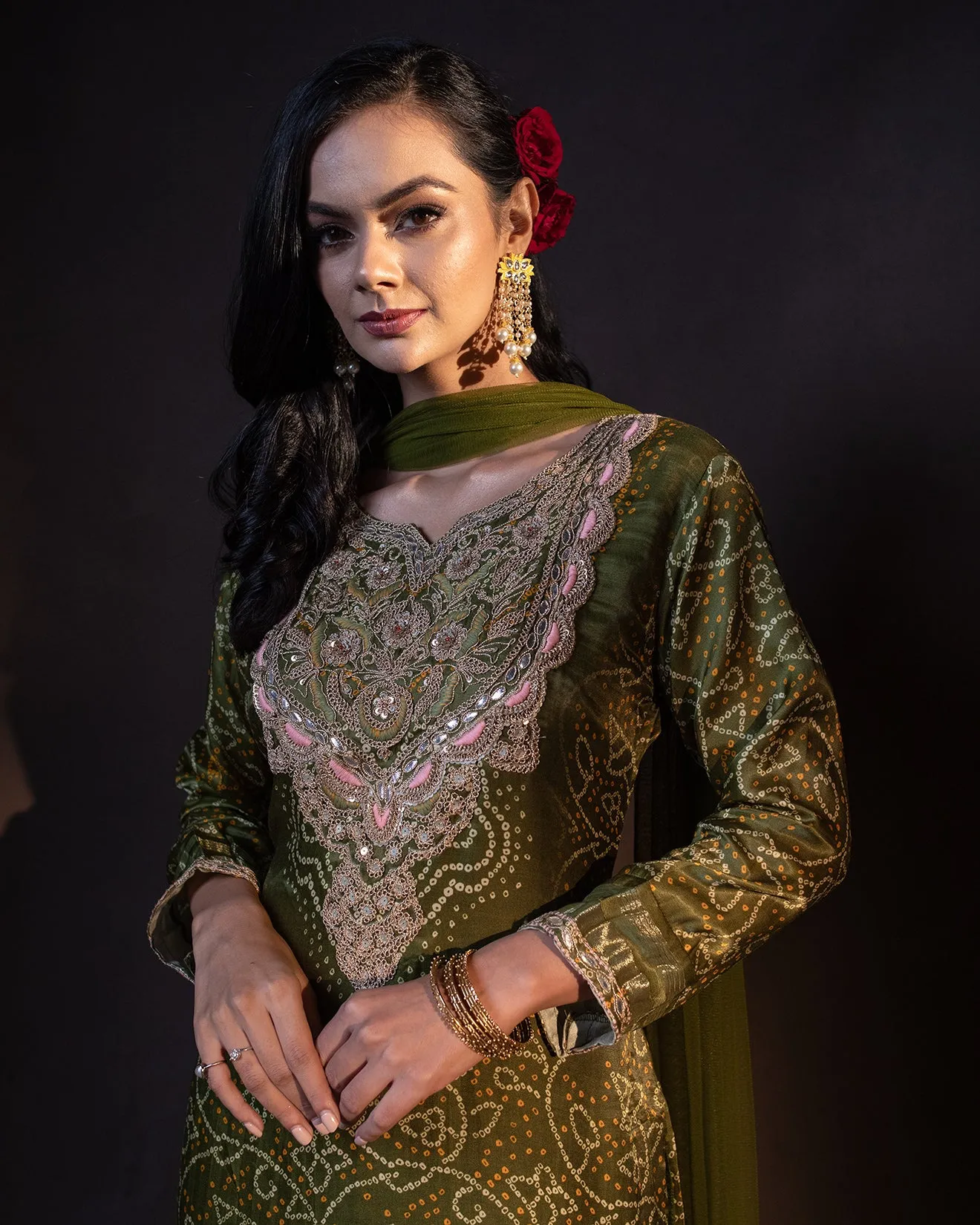 Jungle Green Bandhej Printed Salwar Suit Set
