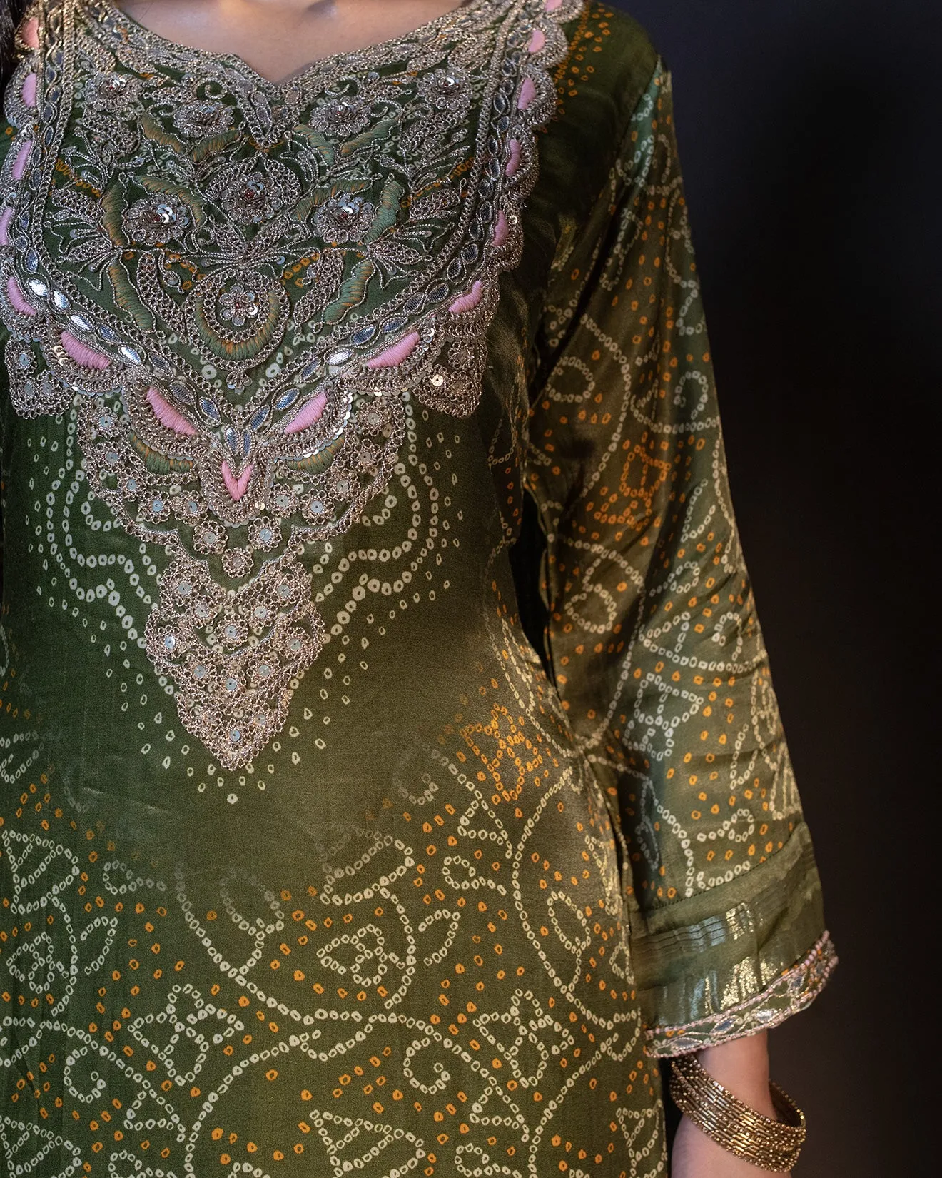 Jungle Green Bandhej Printed Salwar Suit Set
