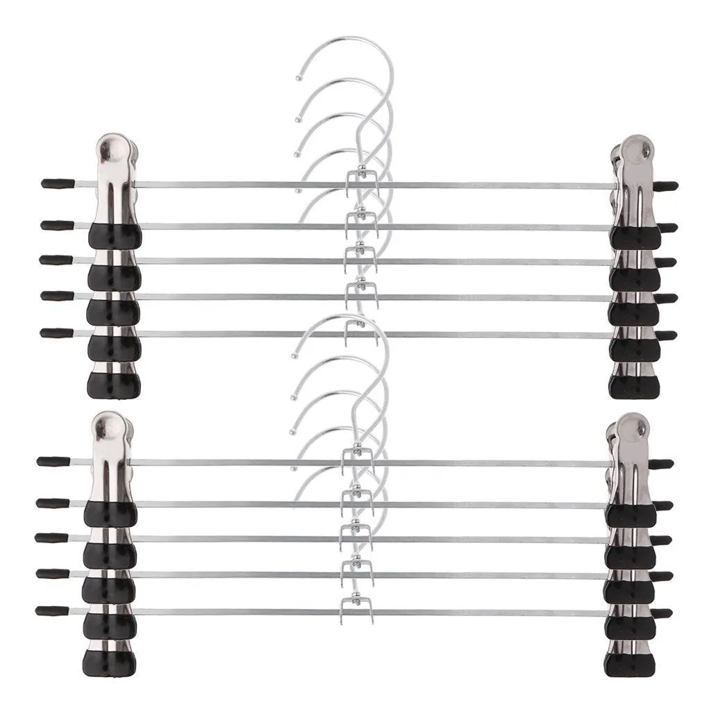 Junlinto Stainless Steel Pants Skirt Hangers Trouser Stand Holder With 2 Adjustable Clips