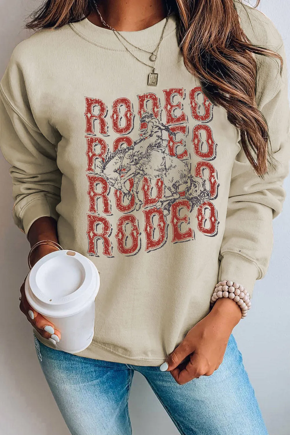 Khaki RODEO Knight Graphic Pullover Sweatshirt