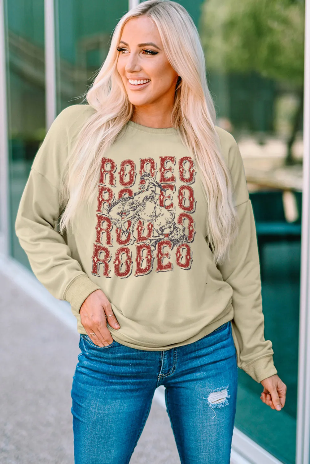 Khaki RODEO Knight Graphic Pullover Sweatshirt