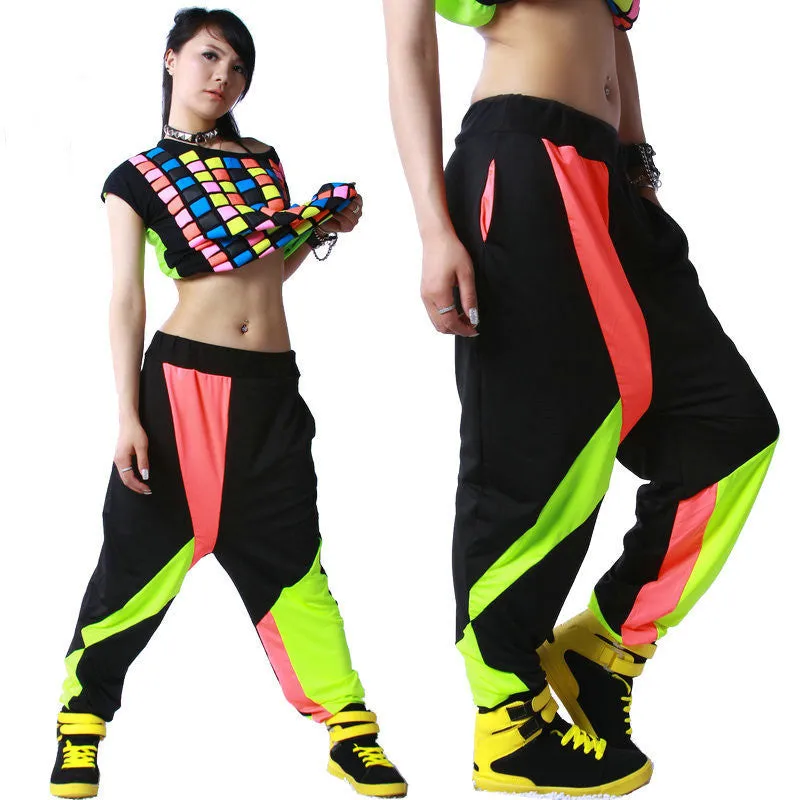 Kids Adult Brand Sweatpants Costumes wear thin Colorful patchwork Panelled jazz trousers harem Hip Hop Dance Pants