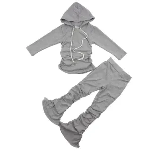 kids Casual Two Piece Outfits Long Sleeve Shirt Stacked Skinny Pants Set