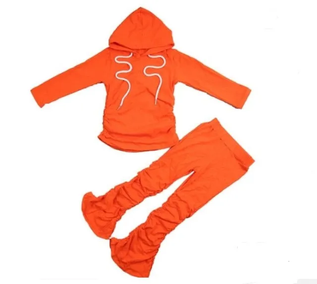 kids Casual Two Piece Outfits Long Sleeve Shirt Stacked Skinny Pants Set