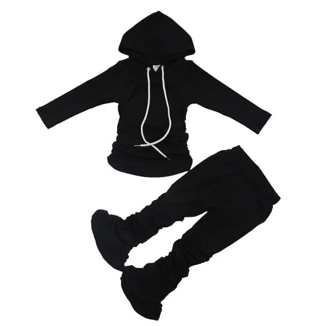 kids Casual Two Piece Outfits Long Sleeve Shirt Stacked Skinny Pants Set