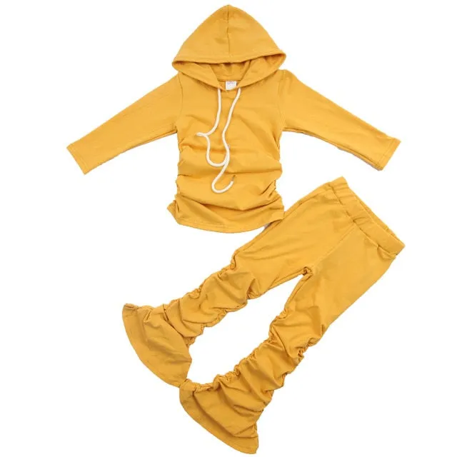 kids Casual Two Piece Outfits Long Sleeve Shirt Stacked Skinny Pants Set