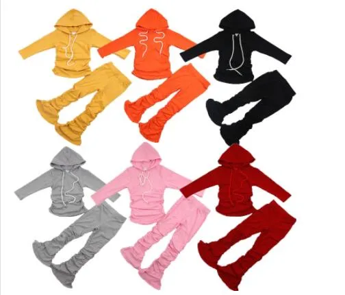 kids Casual Two Piece Outfits Long Sleeve Shirt Stacked Skinny Pants Set