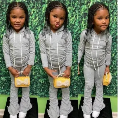 kids Casual Two Piece Outfits Long Sleeve Shirt Stacked Skinny Pants Set