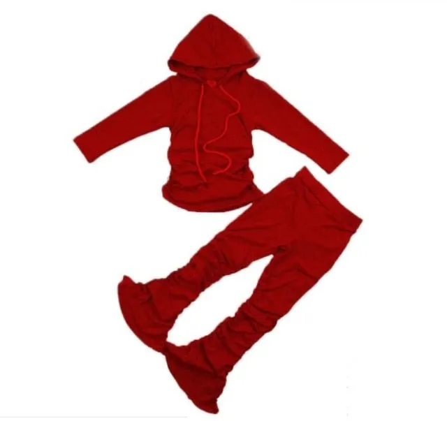 kids Casual Two Piece Outfits Long Sleeve Shirt Stacked Skinny Pants Set