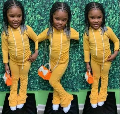 kids Casual Two Piece Outfits Long Sleeve Shirt Stacked Skinny Pants Set