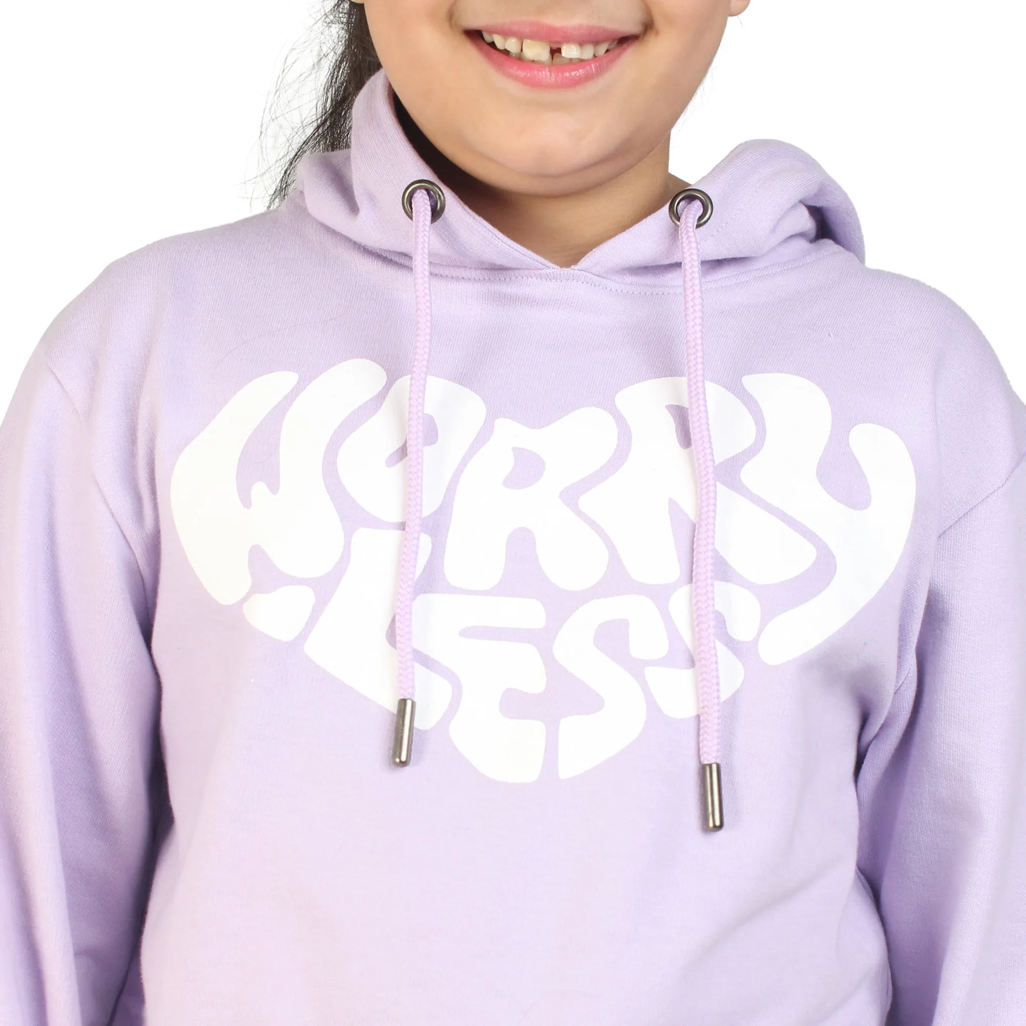 Kids' Lavender "Worry Less" Heart Hoodie Set - Comfort and Positivity in Style