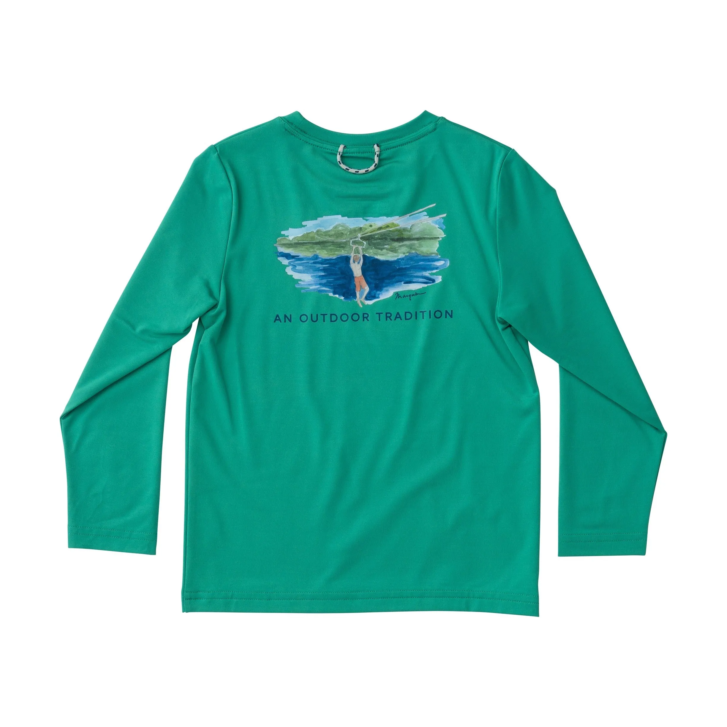 Kids Pro Performance Long Sleeve Fishing T-shirt in Simply Green Zipline