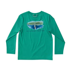 Kids Pro Performance Long Sleeve Fishing T-shirt in Simply Green Zipline