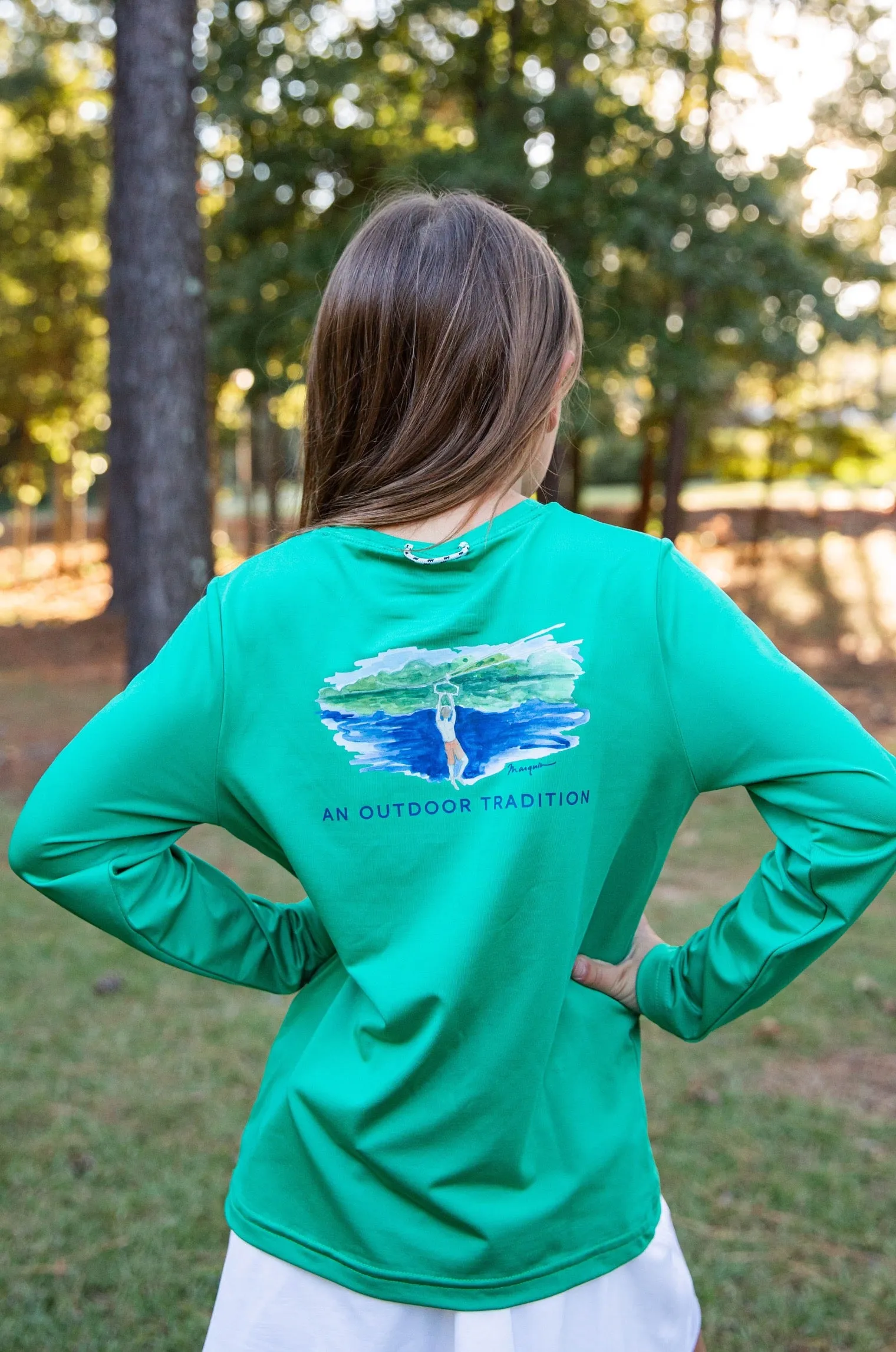 Kids Pro Performance Long Sleeve Fishing T-shirt in Simply Green Zipline